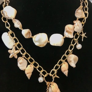 Seashell necklace, GENUINE seashell, 2 piece layered necklace, beach,boho,tropical jewelry