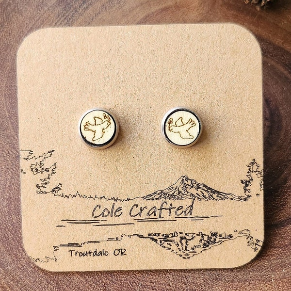 Dove olive branch wood stud earrings