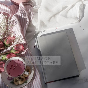 Book Device Mockup Flat Lay Dainty Rose 06970 : Digital Stock Photo