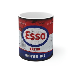 Retro Motor Oil Can Replik Kaffeetasse, Mechaniker Geschenk, Keramikbecher, Papa Geschenk, Auto Kerl, Old Fashion Replik, Tee, heiße Schokolade, Esso