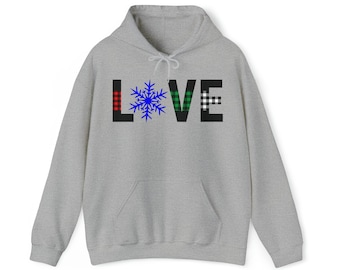 Love Winter Hoodie, Christmas Hoodie, Christmas Family Hoodie, Love Christmas Gift, Holiday Gift, Christmas gift Hoodie, love snow flake