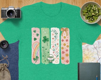Luck Inspired T-Shirt, Colorful Rainbow Clover Design, Floral Pattern Tee, Graphic Unisex Shirt, St Patricks Day Shirt