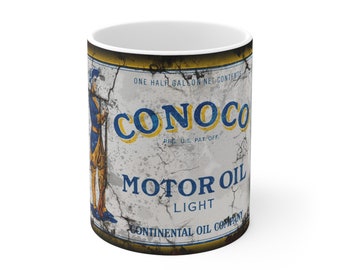 Retro Motor Oil Can Replica Coffee Mug, Mechanic Gift, Ceramic Mug, Dad Gift, Car Guy, Old Fashion Replica, Tea, Hot Chocolate, Conoco Oil