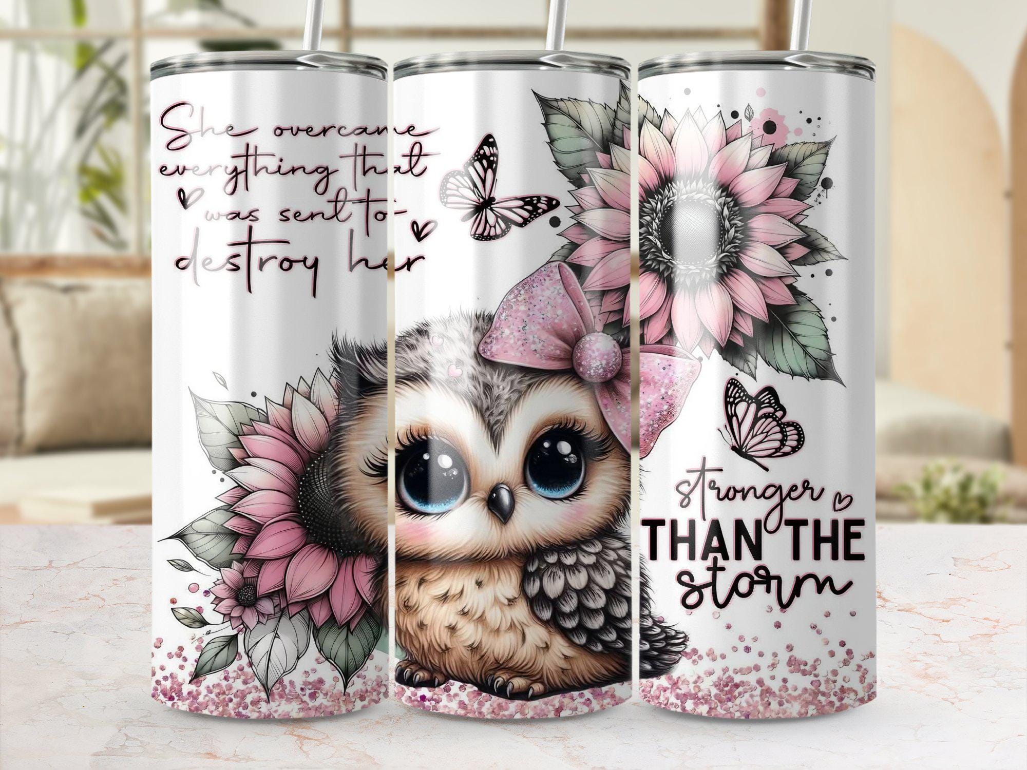 Cute Owl Tumbler Wrap, Motivational Quote Tumbler Design, Digital Download, Floral Art Tumbler Wrap,