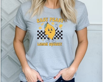 Easy peasy, lemon squeezy, funny shirt, gift for mom, gift for friend, gift for her, trendy tshirt, retro lemon shirt, checkered, cute lemon