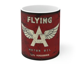 Retro Motor Oil Can Replica Coffee Mug, Mechanic Gift, Ceramic Mug, Dad Gift, Car Guy, Old Fashion Replica, Tea, Hot Chocolate, Flying A