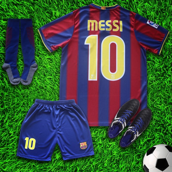 Barcelona 2009 Messi Home Limited Special Edition Kids Soccer Jersey Kit Shorts Socks for Boys Girls Youth Sizes