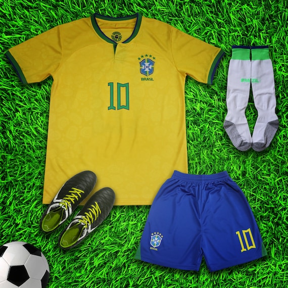 Buy Brazil 2022 PELE Home Kids Soccer Uniform Jersey Shorts Socks