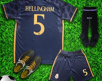 Madrid Bellingham #5 Away New Soccer Jersey & Shorts with Socks Set for Boys and Girls Youth Sizes