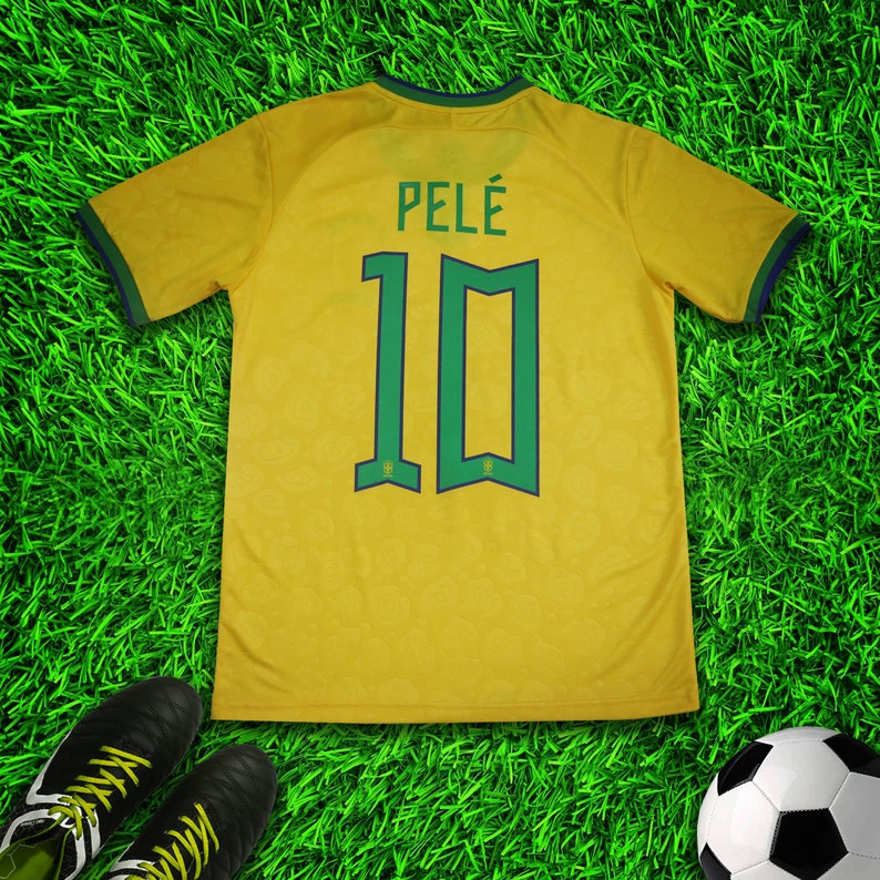 Brazil 2022 PELE Home Kids Soccer Uniform Jersey Shorts Socks for Boys Girls Youth Sizes image 4