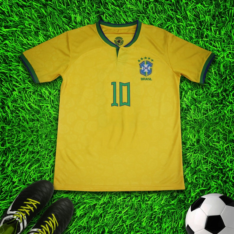 Brazil 2022 PELE Home Kids Soccer Uniform Jersey Shorts Socks for Boys Girls Youth Sizes image 3