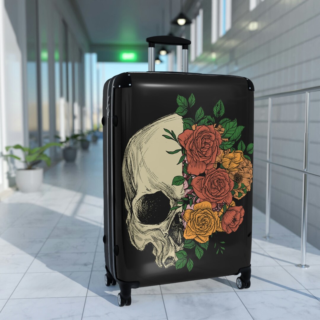 Gothic Floral Skull Suitcase, Gothic Travel, Gothic Suitcase, Carry on Luggage, Medium Luggage