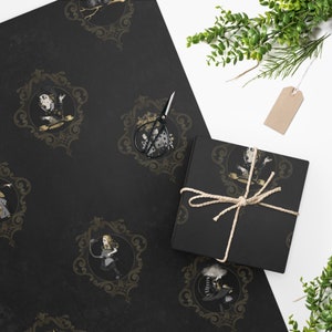 24" x 36" Dark Alice in Wonderland Wrapping Paper, Gothic Wrapping Paper, Vintage Wrapping Paper, Whimsical Wrapping Paper