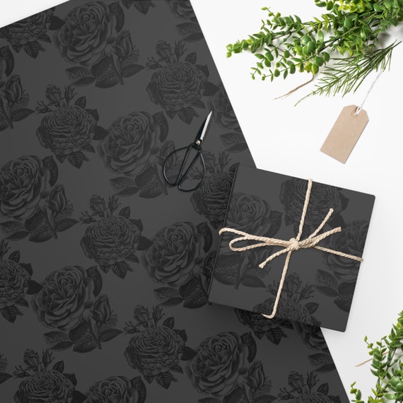 Black Stripes Floral Wrapping Paper - 20 Sheets