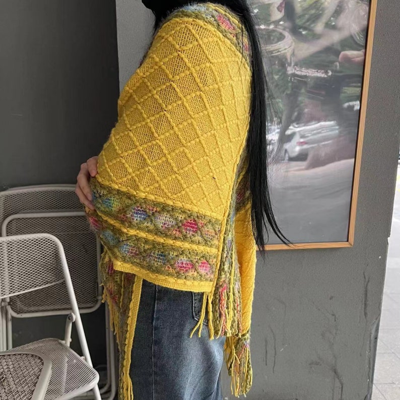 Tassel Fluffy Knit Poncho