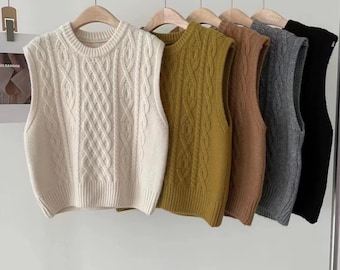 Knitted Vest for Women-Sweater Vest for Women,Crew Neck Vest,Sleeveless Sweater,Knit Sweater Vest