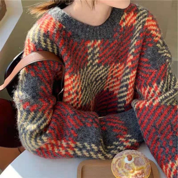 Vintage Knit Sweater-Chunky Sweater,Knit Women's Sweater,Comfortable Knit Pullover,Sweater for Women