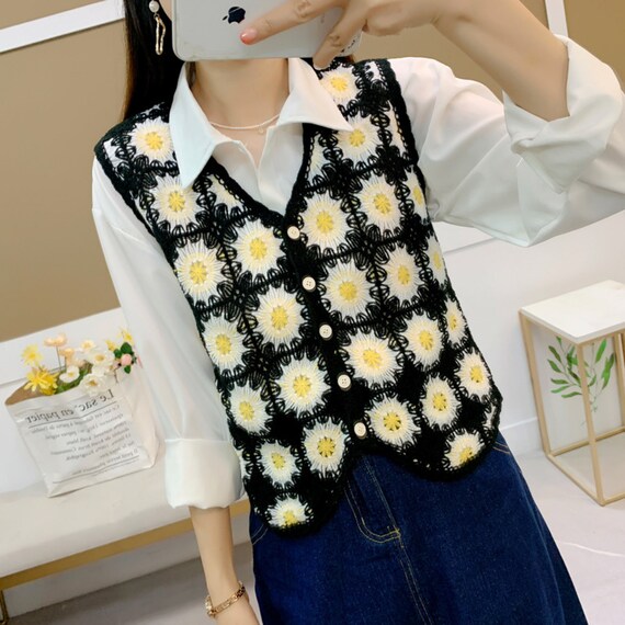 Vintage Granny Square Sweater Vest-flower Knit Sweater - Etsy