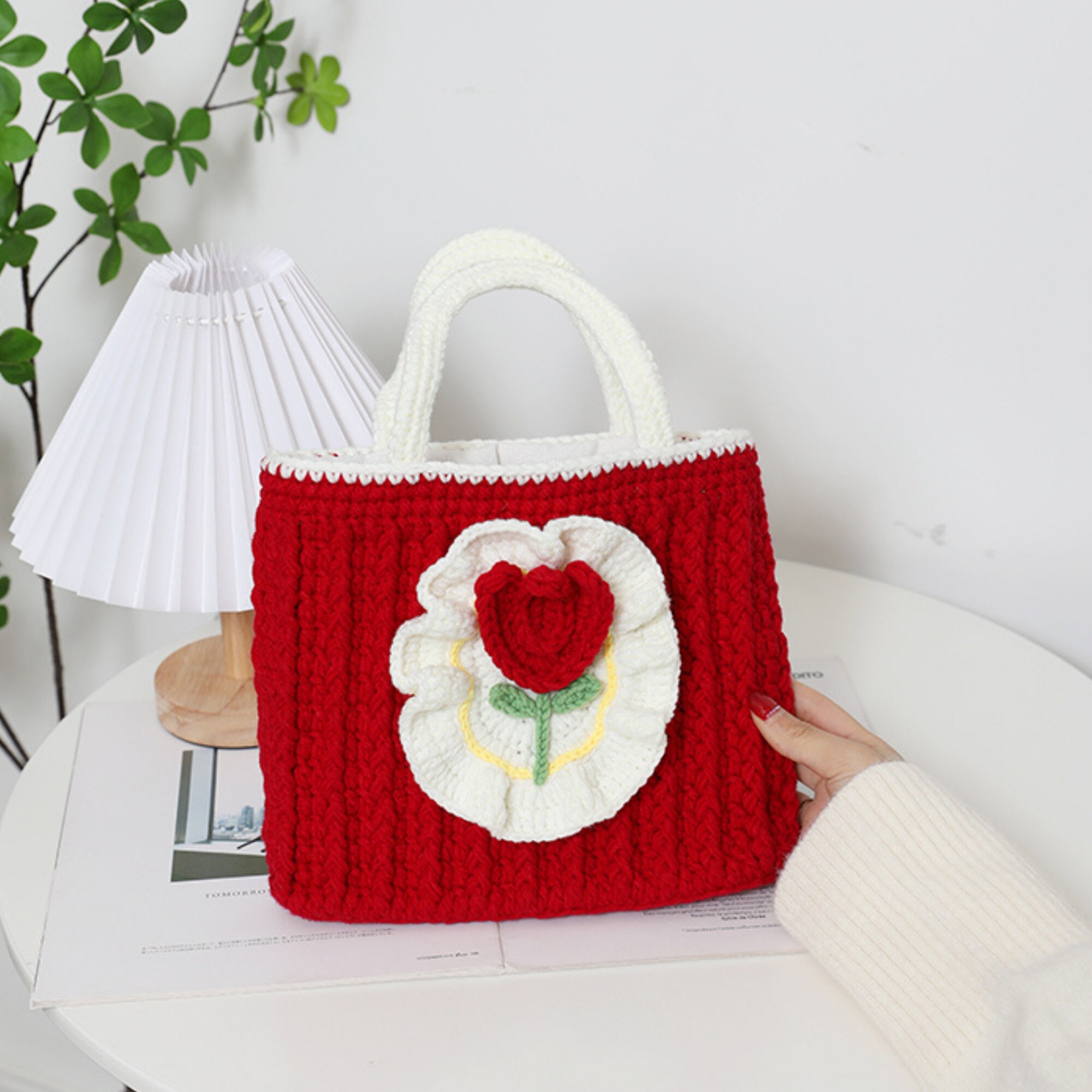 Handmade Crochet Knitted Rose Bag-cute Crochet Tote - Etsy Canada