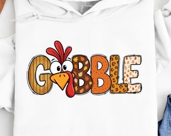 Thanksgiving Gobble Hoodie, Cute Turkey Hooded Sweatshirt, Funny Thanksgiving Pullover, Fall Season Hoodie, Thanksgiving Gift