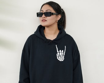 Halloween Rock Hoodie, Skeleton Rock and Roll Shirt, Halloween Skeleton Shirt, Rock n Roll Skeleton Hand, Halloween Horror Tee, Gift for her