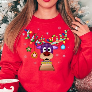 Christmas Reindeer Sweatshirt, Reindeer Xmas Shirt, Christmas Light, Merry Christmas, Peeping Reindeer Shirt, Holiday Santa, North Pole Tee