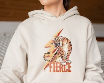 Tiger Fierce Trendy Sublimations Hoodies, Vintage Tiger Designs Hoodies, Tiger Mascot Hoodies, Tiger Shirt Design Graphic Tee, Retro Tiger