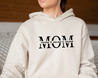 Sweats à capuche maman personnalisés avec noms d'enfants, t-shirt maman, chemise maman personnalisée, chemise fête des mères, t-shirt maman personnalisé, nom des enfants, cadeau fête des mères