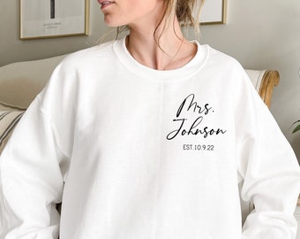 Cadeau personnalisé pour mariée, shower de mariage, sweat-shirt de mariage, chemise lune de miel, cadeau de fiançailles personnalisé, future femme personnalisée, juste mariée