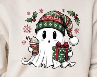 Christmas Ghost Santa Hoodie, Cute Spooky Christmas Hooded Sweatshirt, Retro Holiday Hoodie, Funny Santa Ghost Hoodie, Christmas Gift