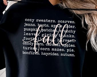 Cozy Season Fall Hoodie, Autumn Words Hooded Sweatshirt, Pumpkin Patch Pullover, Thanksgiving Family Hoodie, Cute Autumn Hoodie