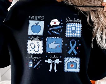 Type 1 Diabetes Hoodie, Diabetes Support Squad Hooded Sweatshirt, Preppy Diabetes Awareness Hoodie, Diabetic Fighter Pullover, Diabetic Gift