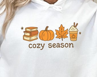 Cozy Season Hoodie, Book Lover Hoodie, Fall Reading Hooded Sweatshirt, Cute Autumn Hoodie, Bookish Gifts, Bookworm Hooded Sweater