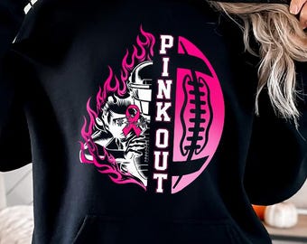 Football Breast Cancer Hoodie, Pink Out Game Day Hoodie, Pink Ribbon Football Hooded Sweater, October Awareness Graphic Hoodie