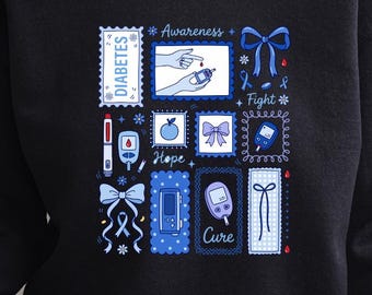 Diabetes Awareness Sweatshirt, Type 1 Diabetes Crewneck, Blue Ribbon Diabetic Sweater, Insulin Warrior Sweatshirt, Support Gift