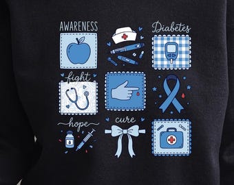 Diabetes Awareness Sweatshirt, Type 1 Diabetes Crewneck, Preppy Diabetes Support Family Sweater, Diabetic Warrior Gift Sweatshirt