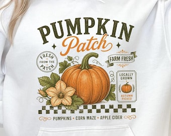 Pumpkin Patch Hoodie, Vintage Farm Fresh Hooded Sweatshirt, Autumn Pumpkin Patch Hoodie, Country Fall Pullover, Pumpkin Patch Hoodie