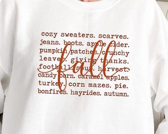 Fall Word Search Sweatshirt, Cozy Autumn Crewneck, Pumpkin Season Pullover, Fall Bucket List Sweater, Thanksgiving Sweatershirt