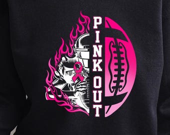 Pink Out Football Sweatshirt, Breast Cancer Awareness Crewneck, Football Mom Support Sweater, Pink Ribbon Game Day Sweatshirt
