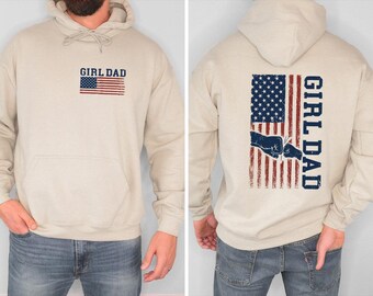 Girl Dad American Flag Hoodie, 4th Of July Hooded Sweater, Patriotic Father Gift From Daughter Hoodie, Retro Independence Day Hoodie