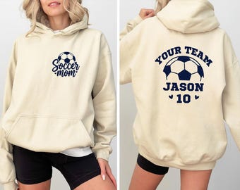 Personalized Soccer Mom Hoodie, Custom Soccer Name Hooded Sweatshirt, Game Day Soccer Hoodie, Cute Soccer Mama Pullover, Sports Mom Hoodie