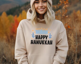 Happy Hanukkah Hoodie, Hanukkah Hoodie, Hanukkah Menorah, Chanukah Hoodie, Jewish Hoodie, Hebrew Hoodie, Hanukkah Gift, Religious Hoodie