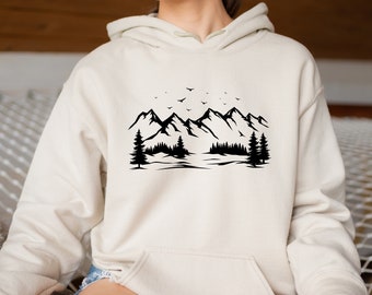 Mountain Hoodie, Mountain Silhouette Hoodie, Camp Outdoors Nature Campers Hoodie,Tent Forest Camper Nature Lovers Gift Shirt for Men - Women