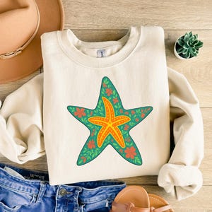 Summer Starfish Sweatshirt,Summer Vacation Sweatshirt,Preppy Beach Sweatshirt,Colorful Preppy Coastal Hawaii Summer Sweatshirt,Summer Beach