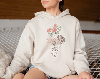 Sweats à capuche fleuris, chemise vintage, t-shirt mascotte mignon, tenue graphique Love Shirt, sweat à capuche rétro Love, sublimation tendance bohème, mignon