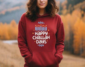 Happy Challah Days Hoodie, Hebrew Hoodie, Jewish Hoodie, Hanukkah Hoodie, Hanukkah Menorah Chanukah Hoodie, Hanukkah Gift, Religious Hoodie