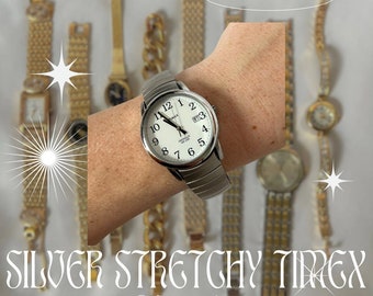 Stainless Steel Silver WR 30 M Stretchy Timex Watch (with new battery)