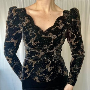 Scott McClintock Maxi Black Velvet and Gold Metallic Bow Dress
