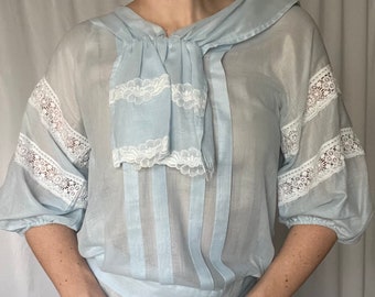 Vintage Gunne Sax by Jessica McClintock Blue Dropped Waist Dress