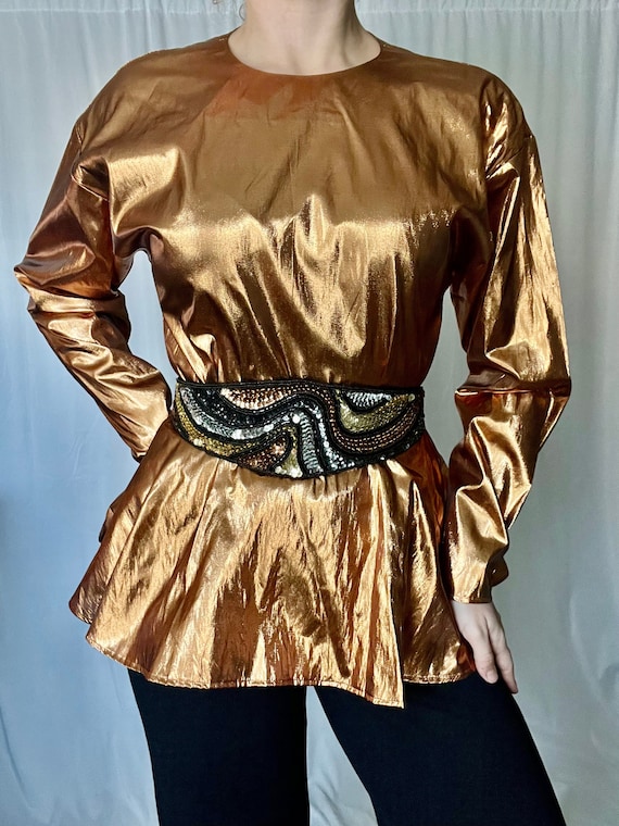 Vintage Handmade Copper Peplum Top with Detached M